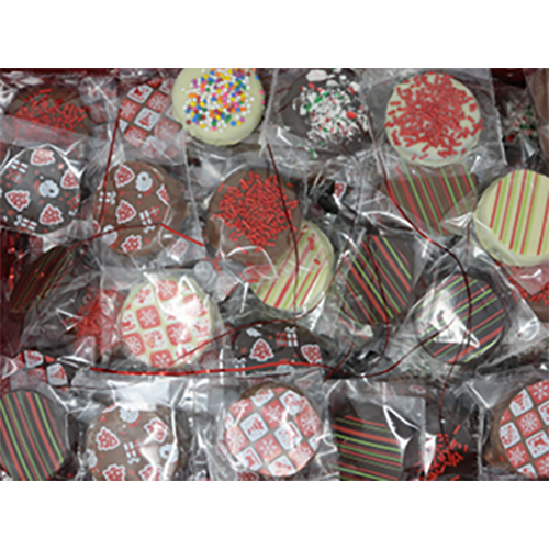 Individually Wrapped Chocolate Covered Oreos with Christmas Decorations